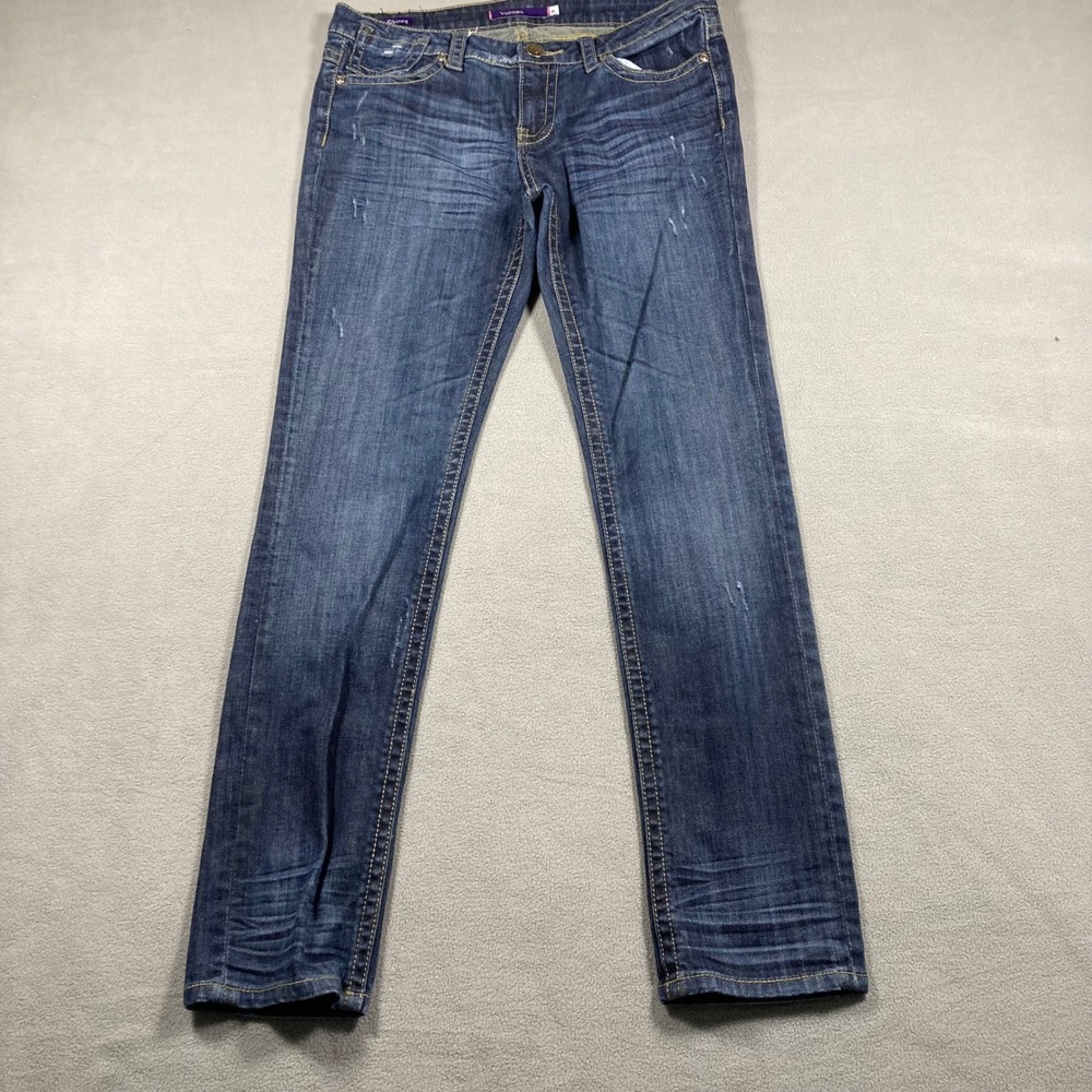Vigoss Women's Size 9 Blue Low Rise Skinny Stretch Distressed Jeans